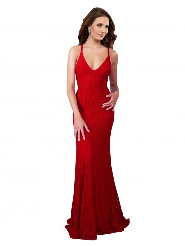Discount Sleeveless Red Low Back Mermaid V-Neck Prom Dress Canada