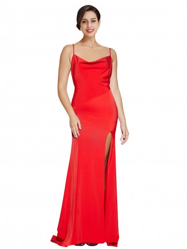 Discount Sleeveless Red Low Back Sheath Cowl Neck Prom Dress Canada