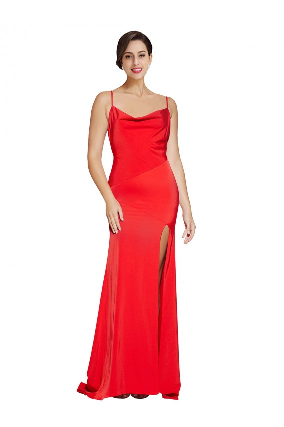 Discount Sleeveless Red Low Back Sheath Cowl Neck Prom Dress Canada