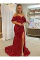 Discount Short Sleeves Red Sheath Off the Shoulder Prom Dress Canada