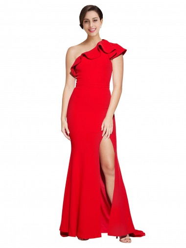 Discount Sleeveless Red Sheath One Shoulder Stretch Crepe Prom Dress Canada