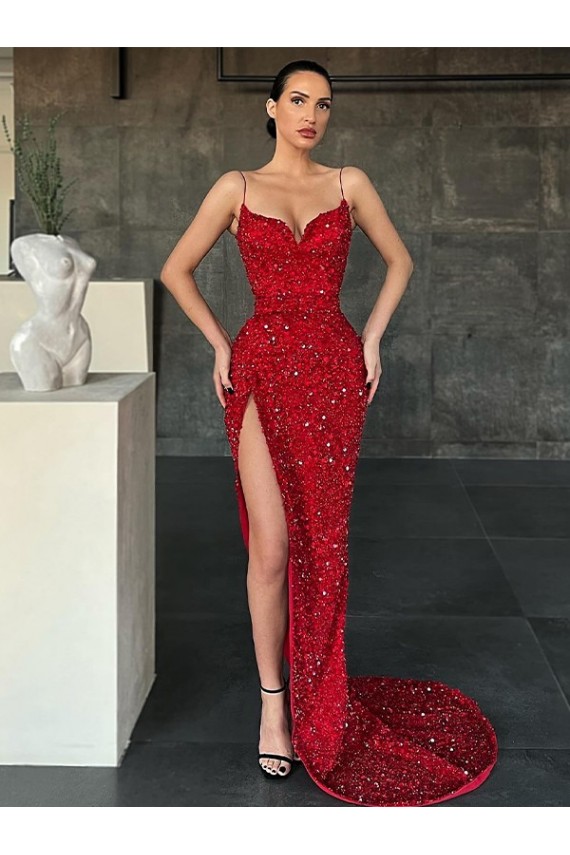 Discount Sleeveless Red Sheath V-Neck Prom Dress Canada