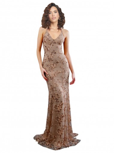 Discount Sleeveless Rose Gold Backless Mermaid V-Neck Prom Dress Canada