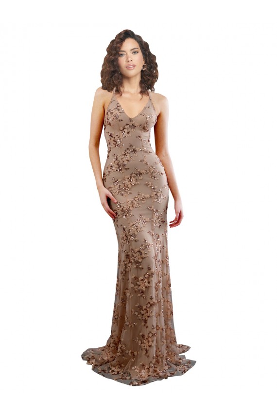 Discount Sleeveless Rose Gold Backless Mermaid V-Neck Prom Dress Canada