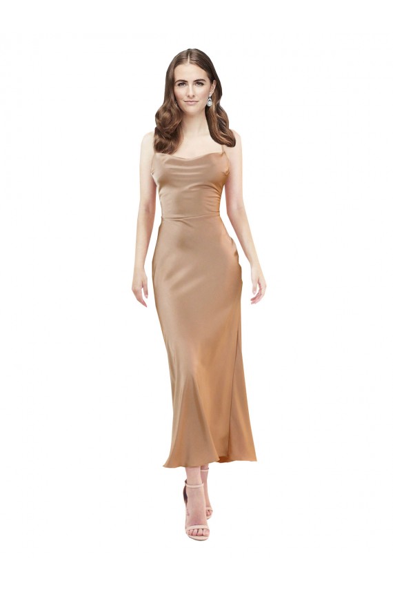 Discount Sleeveless Rose Gold Low Back Sheath Cowl Neck Prom Dress Canada