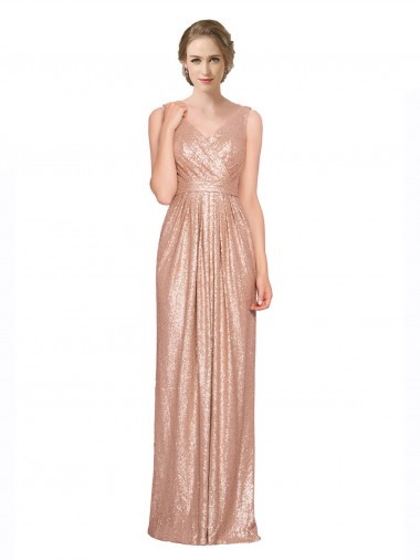 Discount Sleeveless Rose Gold Sheath V-Neck Prom Dress Canada