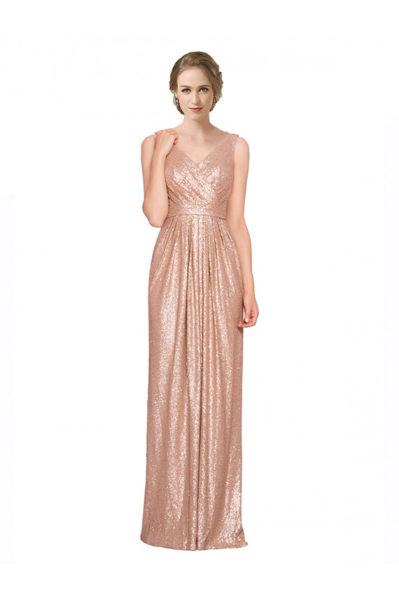 Discount Sleeveless Rose Gold Sheath V-Neck Prom Dress Canada