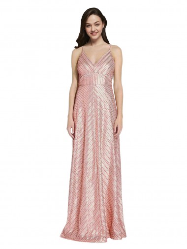 Discount Sleeveless Rose Gold Low Back Sheath V-Neck Prom Dress Canada