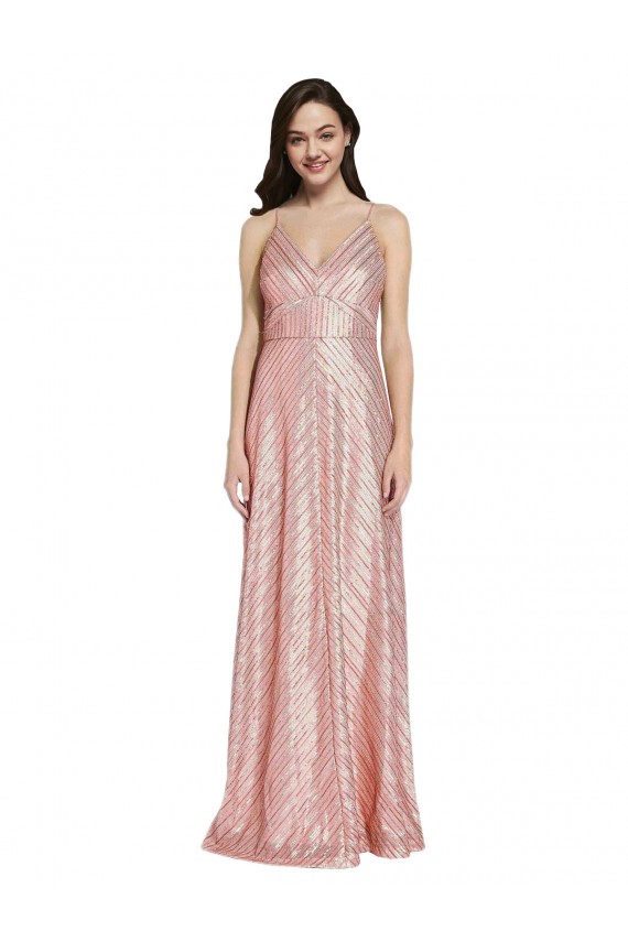 Discount Sleeveless Rose Gold Low Back Sheath V-Neck Prom Dress Canada