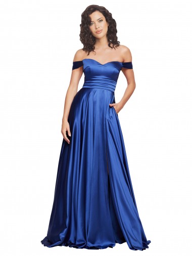 Discount Sleeveless Royal Blue A-Line Off the Shoulder Prom Dress Canada