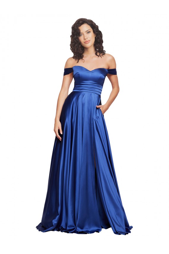 Discount Sleeveless Royal Blue A-Line Off the Shoulder Prom Dress Canada