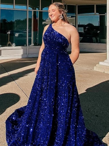 Discount Sleeveless Royal Blue A-Line One Shoulder Prom Dress Canada