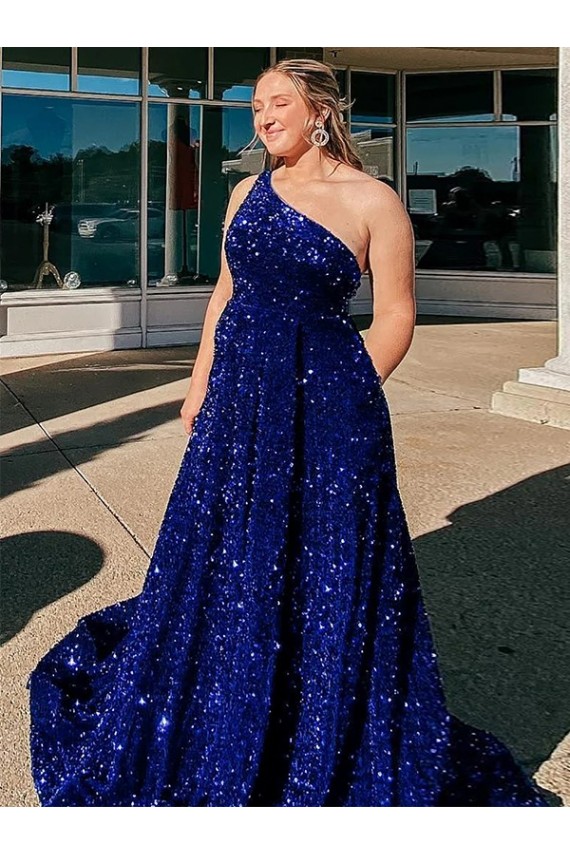 Discount Sleeveless Royal Blue A-Line One Shoulder Prom Dress Canada