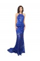 Discount Sleeveless Royal Blue Open Back Mermaid High Neck Prom Dress Canada