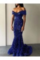 Discount Sleeveless Royal Blue Mermaid Off the Shoulder Prom Dress Canada