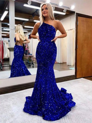 Discount Sleeveless Royal Blue Mermaid One Shoulder Prom Dress Canada