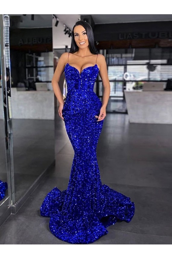 Discount Sleeveless Royal Blue Mermaid Spaghetti Straps Prom Dress Canada