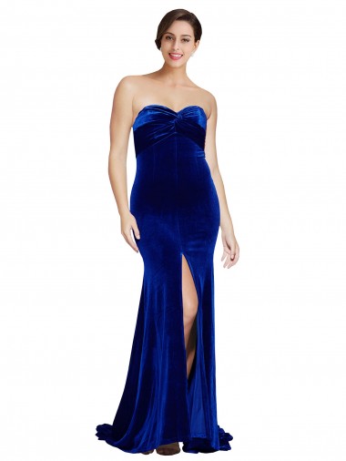 Discount Sleeveless Royal Blue Low Back Mermaid Stretch Velvet Sweetheart Prom Dress Canada