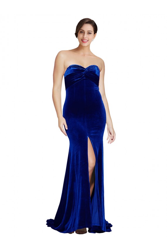 Discount Sleeveless Royal Blue Low Back Mermaid Stretch Velvet Sweetheart Prom Dress Canada