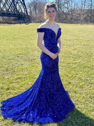 Discount Sleeveless Royal Blue Sheath Off the Shoulder Prom Dress Canada
