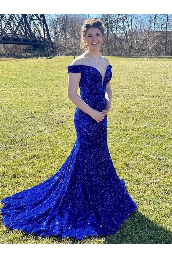 Discount Sleeveless Royal Blue Sheath Off the Shoulder Prom Dress Canada
