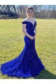 Discount Sleeveless Royal Blue Sheath Off the Shoulder Prom Dress Canada