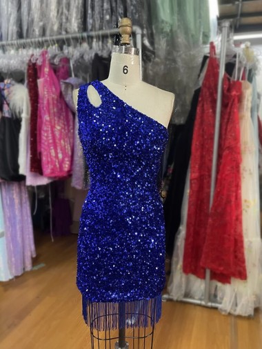 Discount Sleeveless Royal Blue Sheath One Shoulder Homecoming Dress Canada