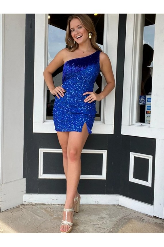 Discount Sleeveless Royal Blue Sheath One Shoulder Homecoming Dresses Canada