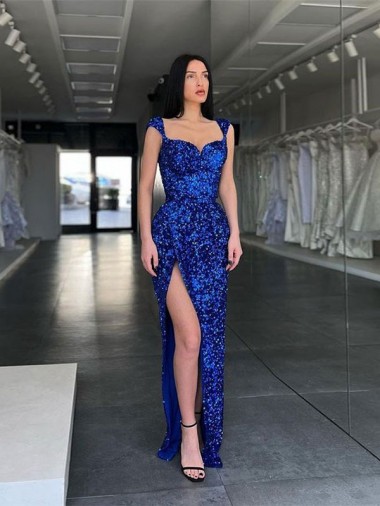 Discount Sleeveless Royal Blue Sheath Spaghetti Straps Prom Dress Canada