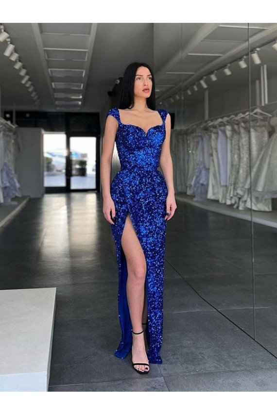 Discount Sleeveless Royal Blue Sheath Spaghetti Straps Prom Dress Canada