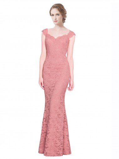 Discount Sleeveless Salmon Mermaid Strapless Lace Prom Dress Canada