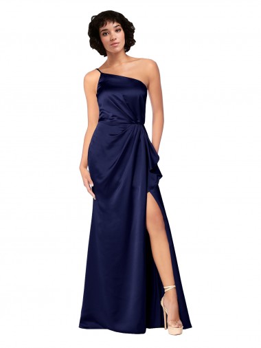 Discount Sleeveless Sapphire A-Line One Shoulder Black Tie Prom Dress Canada