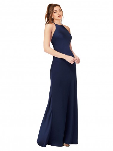Discount Sleeveless Sapphire Criss Cross Back Sheath High Neck Prom Dress Canada