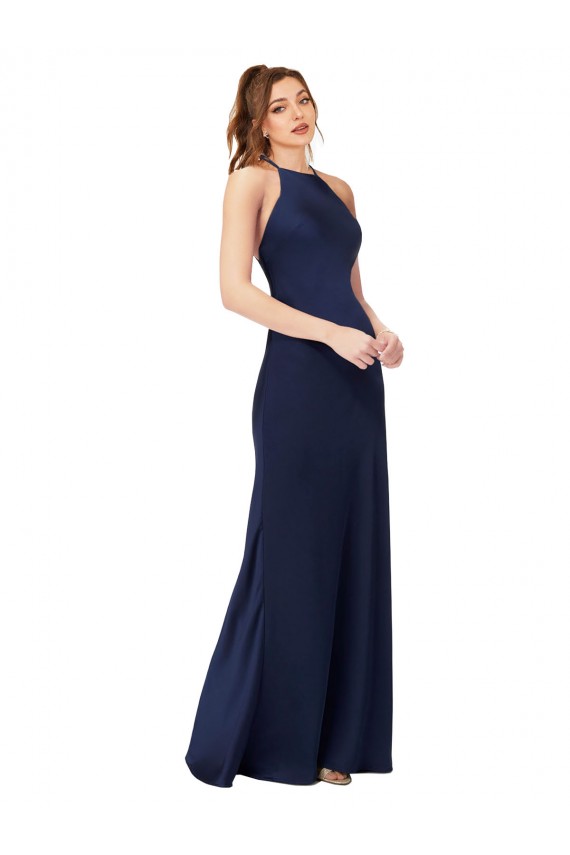 Discount Sleeveless Sapphire Criss Cross Back Sheath High Neck Prom Dress Canada