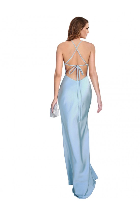 Discount Sleeveless Light Sky Blue Criss Cross Open Back Sheath Cowl Neck Prom Dress Canada