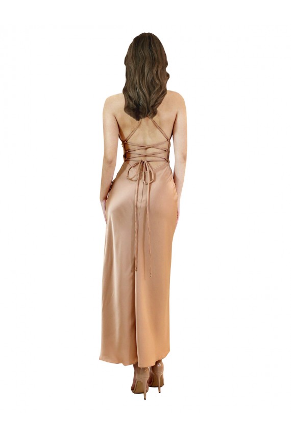 Discount Sleeveless Rose Gold Low Back Sheath Cowl Neck Prom Dress Canada