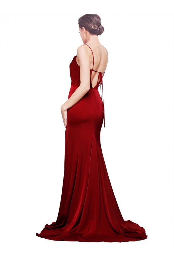 Discount Sleeveless Burgundy Criss Cross Back Sheath Spaghetti Straps Black Tie Prom Dress Canada