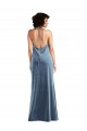 Discount Sleeveless Dusty Blue V-Back Sheath Cowl Neck Stretch Velvet Prom Dress Canada