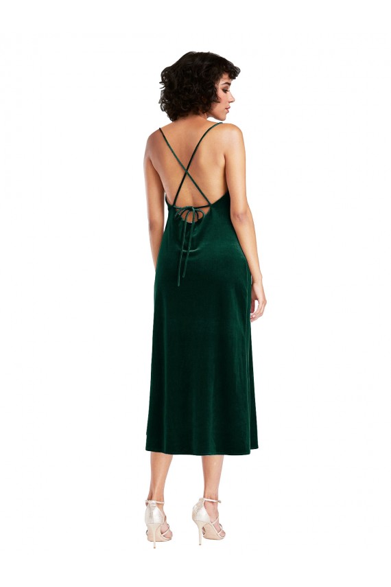 Discount Sleeveless Dark Green Criss Cross Open Back Sheath Cowl Neck Black Tie Prom Dress Canada