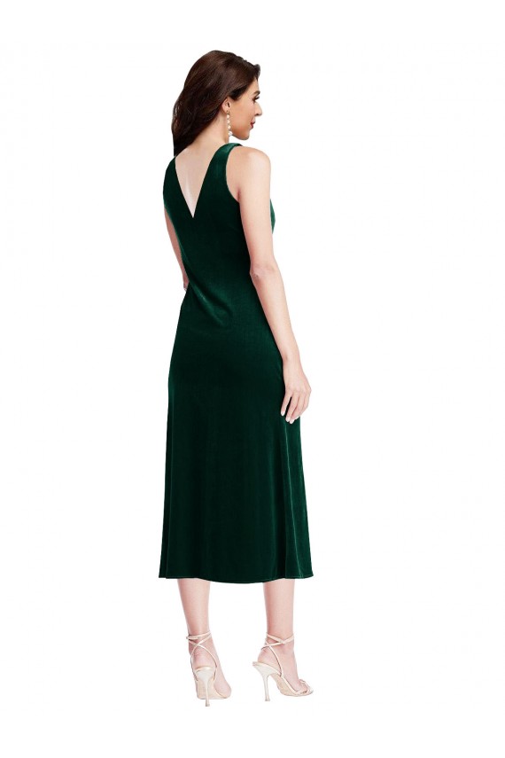 Discount Sleeveless Dark Green V-Back Sheath Cowl Neck Prom Dress Canada