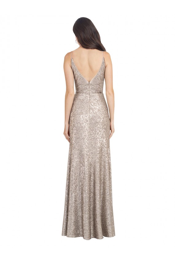 Discount Sleeveless Silver V-Back Sheath V-Neck Prom Dress Canada
