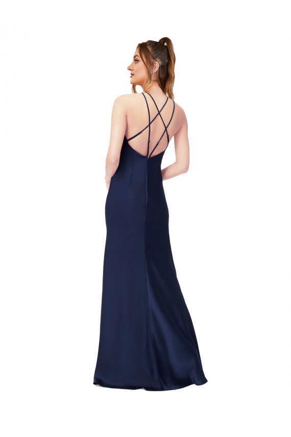 Discount Sleeveless Sapphire Criss Cross Back Sheath High Neck Prom Dress Canada