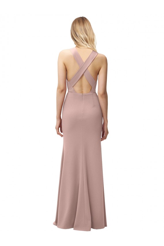Discount Sleeveless Dusty Pink Criss Cross Back Sheath Halter Neck Prom Dress Canada