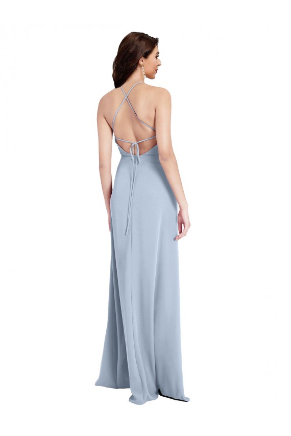 Discount Sleeveless Light Sky Blue Criss Cross Open Back Sheath Halter Neck Prom Dress Canada