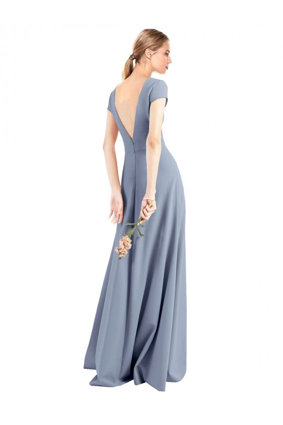 Discount Cap Sleeves Smoke Blue Sheath V-Neck Prom Dress Canada