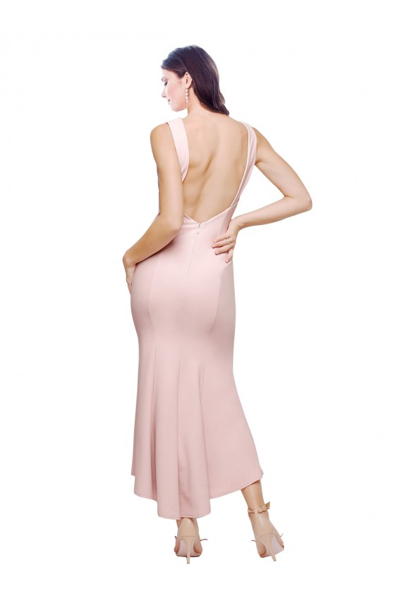 Discount Sleeveless Pink Low Back Sheath High Neck High Low Prom Dress Canada