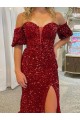 Discount Short Sleeves Red Sheath Off the Shoulder Prom Dress Canada