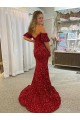 Discount Short Sleeves Red Sheath Off the Shoulder Prom Dress Canada