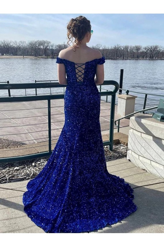 Discount Sleeveless Royal Blue Sheath Off the Shoulder Prom Dress Canada
