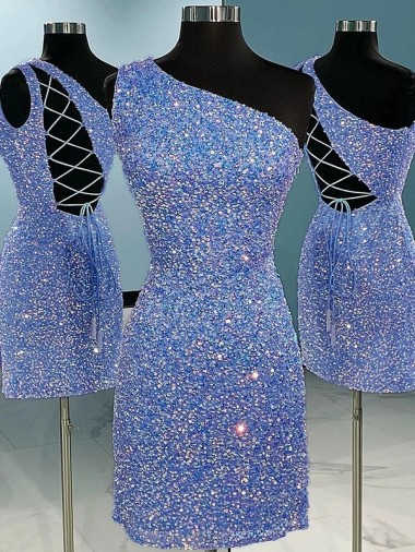 Discount Sleeveless Sheath One Shoulder Velvet Sequin Prom Dress Canada